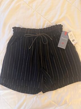 Rewind Black Pinstripe Paperbag Waist Shorts with Drawstring